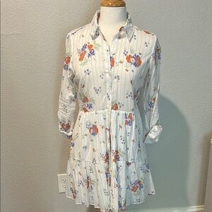 Floral Dress - White with Multicolor Accents